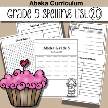 Preview of Abeka Spelling, Vocabulary & Poetry 5 - 5th Ed - List 20- Government