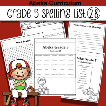 Preview of Abeka Spelling, Vocabulary & Poetry 5 - 5th Ed - List 28 - Weather & Climate