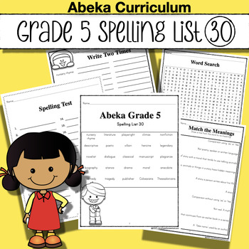 Preview of Abeka Spelling, Vocabulary & Poetry 5 - 5th Ed - List 30 - Literature