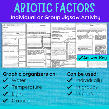 Preview of Abiotic Factors Worksheet | Temperature, Water, Oxygen, Light | Physical Factors