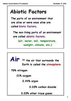 Preview of Abiotic and Biotic Factors of the Environment Class Notes (Smart Board)