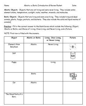 Preview of Abiotic vs Biotic Introduction & Review Packet Ecology, Biology, & Life Science