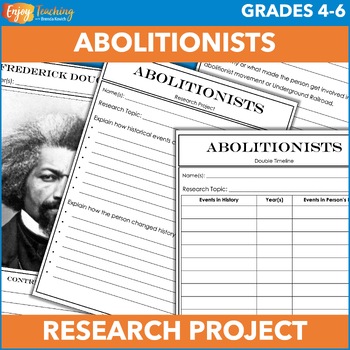 Preview of Famous Abolitionists Research Project – Abolition Movement Writing Activities