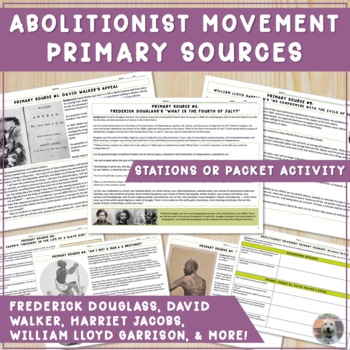 Preview of Abolitionist Movement Primary Sources: Douglass, Garrison, Walker, Jacobs, etc.