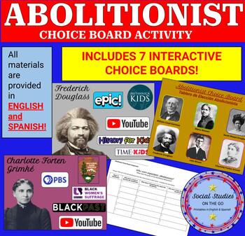 Preview of Abolitionist interactive choice board assignment (English and Spanish)