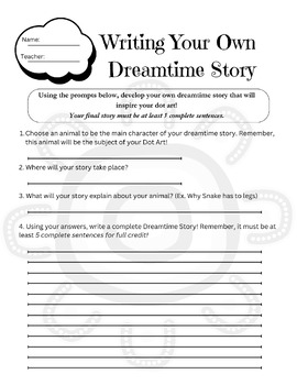 Preview of Aboriginal Australian Dot Art  Dreamtime Story Development Worksheet, Grades 3-5