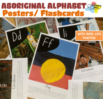 Preview of Aboriginal culture themed Alphabet posters|Real life photos with NSWfont letters