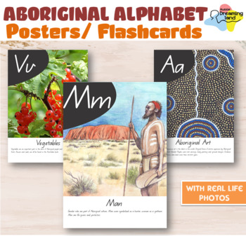 Preview of Aboriginal culture themed Alphabet posters|Real life photos with QLDfont letters