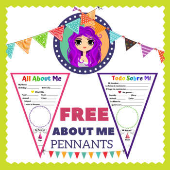 Preview of About ME: Bilingual Pennant & Lesson Tips FREE