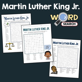Preview of About MLK Day Word Search Puzzle Activity Vocabulary Worksheet Bundle