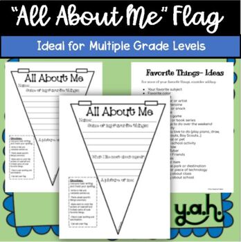 Preview of All About Me Flag Pennant Extensions Ideas First week Back to School Art Project