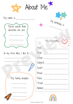 About Me - Get To Know You Printable by Kerrin Williams | TpT