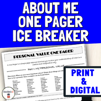 Print & Digital All About Me Worksheet Back to School Ice Breakers Activity