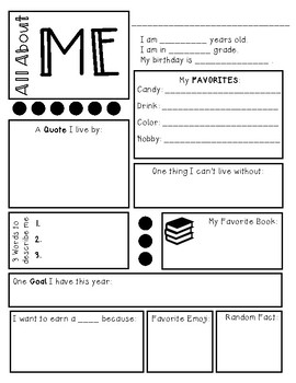All About Me Printable Middle School
