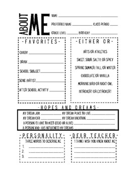 Preview of About Me Worksheet