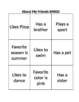 Preview of About My Friends BINGO