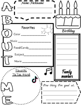 About me worksheet by Samantha Seitz | TPT