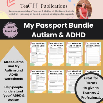 Preview of About my Autism and ADHD - Passport Bundle - Support Therapy Tools for Teachers