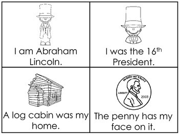 Preview of Abraham Lincoln Early Emergent Reader Child Reading Activity Cards.