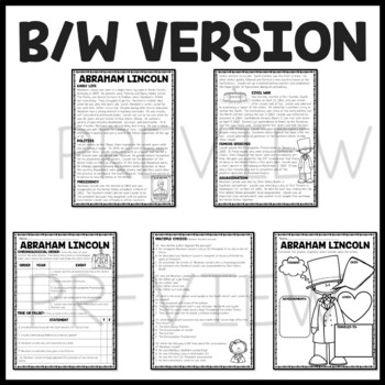 President Abraham Lincoln Biography Reading Comprehension Worksheet