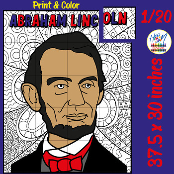 Preview of Abraham Lincoln Collaborative Coloring Poster Art, Presidents Day Bulletin Board