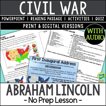 Preview of Abraham Lincoln & Emancipation Proclamation Lesson - Reading Activity - Quiz