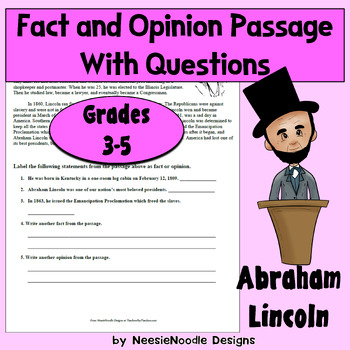 Preview of Abraham Lincoln Fact Opinion Worksheet