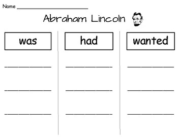 Preview of Abraham Lincoln Graphic Organizer | Abraham Lincoln Was, Had, Wanted