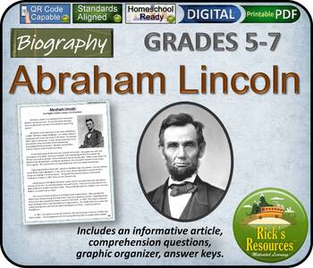 Preview of Abraham Lincoln Biography Reading Comprehension - Print and Digital Resources
