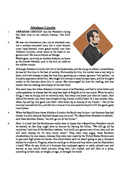 Preview of Abraham Lincoln - Informational Text Test Prep