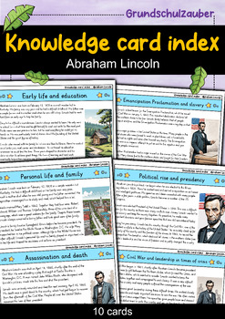 Preview of Abraham Lincoln - Knowledge card index - Famous personalities (English)