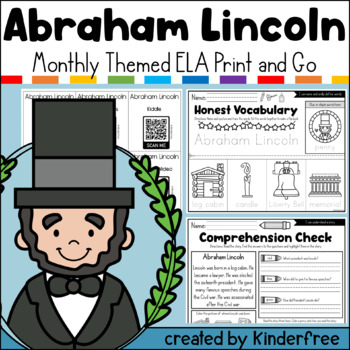 Preview of Abraham Lincoln NO PREP Kindergarten Activity Pack (with Research Project)