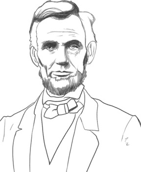 Preview of Abraham Lincoln PDFs for poster print and coloring. 3 Sizes 15x18, 22x27, 29x36