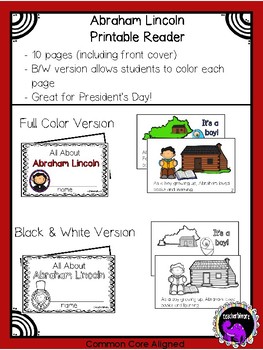 Abraham Lincoln Printable Reader for Kindergarten and First Grade