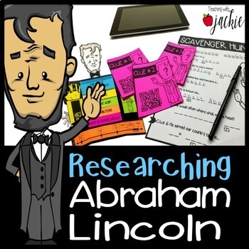 Preview of Abraham Lincoln: QR Code Scavenger Hunt & Research Lap Book with Flip Book