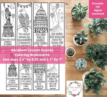 Preview of Abraham Lincoln Quotes Coloring Bookmarks President's Day Patriotic Craft Cards