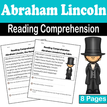 Preview of Abraham Lincoln Reading Comprehension - Presidents Day And Abraham Day
