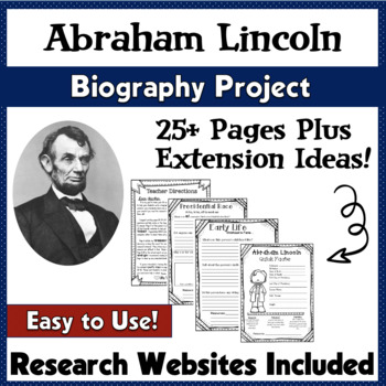 Preview of Abraham Lincoln Research Biography Report Project Writing 3rd 4th 5th grade