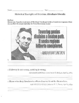 Preview of Abraham Lincoln: Short Writing Response on Famous Quotes