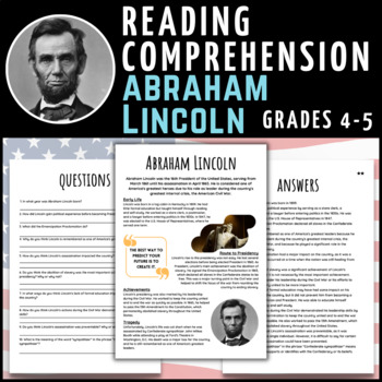 Preview of Abraham Lincoln US Presidents Reading Comprehension Literacy Center 