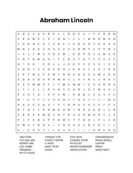 Abraham Lincoln Word Search by JillyPress | TPT