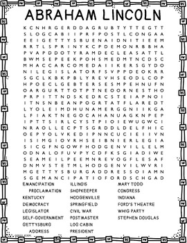 Abraham Lincoln Word Search by Jennifer Olson Educational Resources