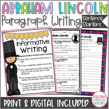 Preview of Abraham Lincoln Writing Paragraph Writing Sentence Starters Black History Month