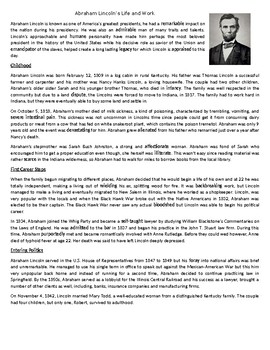 Preview of Abraham Lincoln’s Life and Work - Reading Comprehension Worksheet
