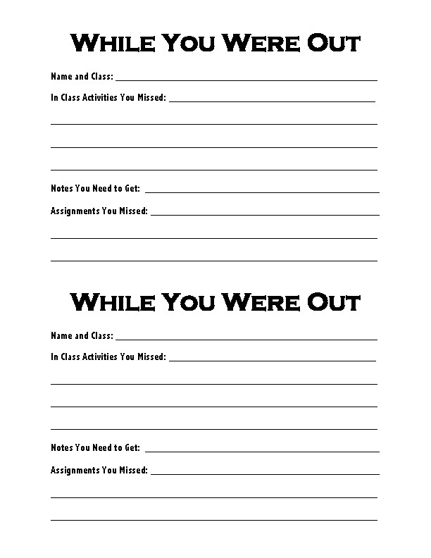 Absent Slip (While You Were Out) by Ms Cs Classroom | TpT