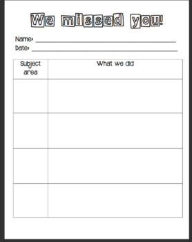 Preview of Absent Student Worksheet