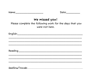 Preview of Absent Student's Missing Work Form 