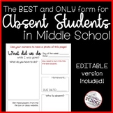 Absent Work Form for Middle School - Editable