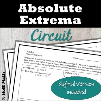 Absolute Extrema CIRCUIT worksheet (absolute maximum, minimum) by Hoff Math