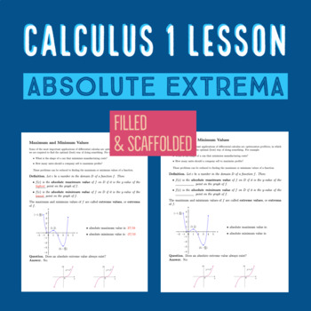 Preview of Absolute Extrema - Differential Calculus I Lesson Full + Scaffolded Notes
